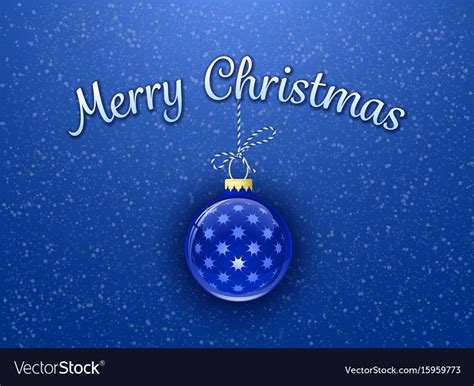 Merry christmas card template bauble on blue Vector Image