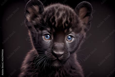 Portrait of a black baby panther on a black background. generative ai Stock Illustration | Adobe ...