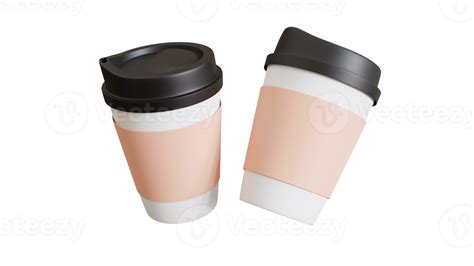 Two paper coffee cups, Mockup template. 3D illustration floating over the background 9368834 PNG