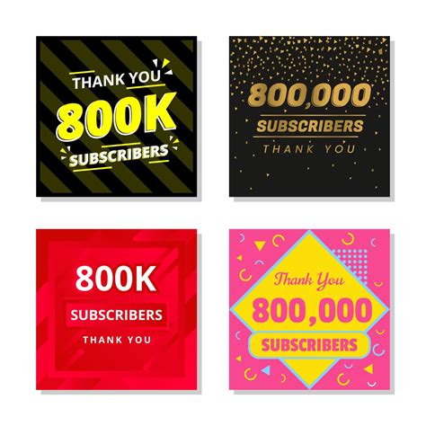 Thank you 800k subscribers set template vector. 800000 subscribers ...