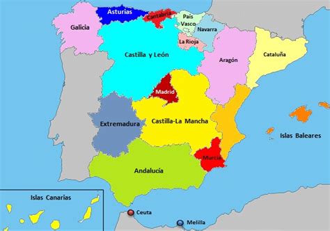 Mapa con las Comunidades Autónomas de España - Saber es breve