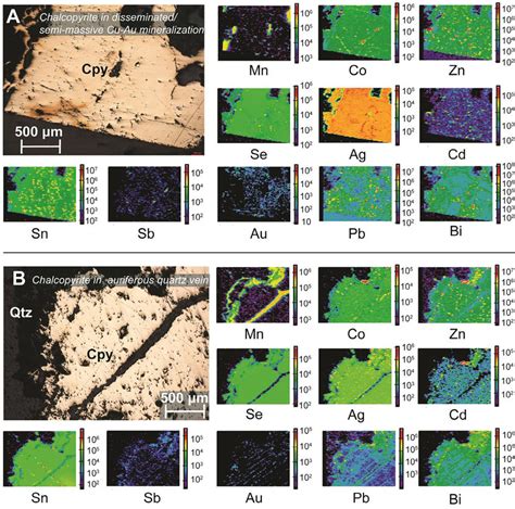 Multielement LA-ICP-MS trace element images of chalcopyrite. (A ...