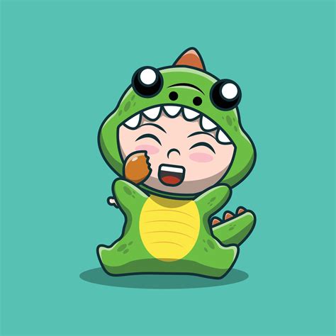 Illustration Of A Cute Little Boy Wearing A Dinosaur Costume 10859614 ...