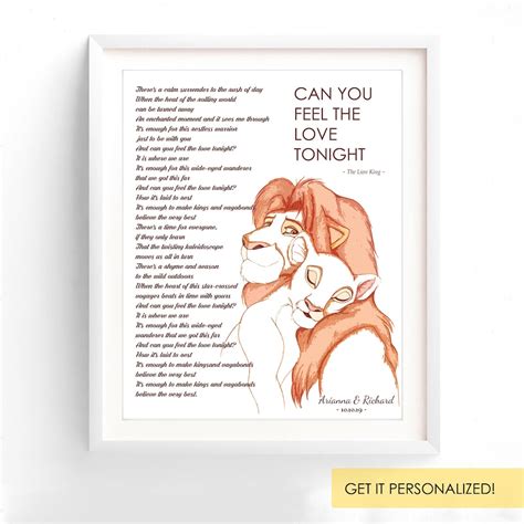 The Lion King Song Lyricscan You Feel the Love Tonight Song - Etsy