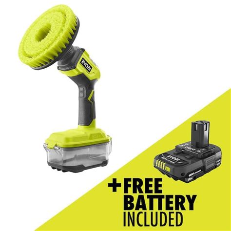 RYOBI ONE+ 18V Cordless Power Scrubber with ONE+ 18V 2.0 Ah Lithium-Ion ...