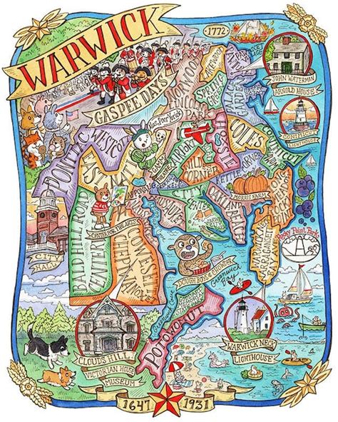 Warwick Rhode Island Neighborhood Map Art Print 8 x | Etsy