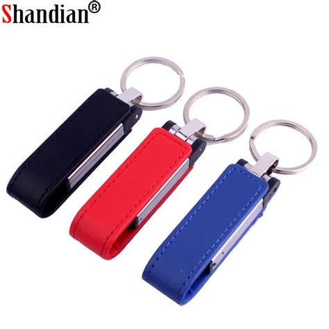 SHANDIAN metal leather usb flash drive keychain pendriver 4gb 8gb 16gb ...