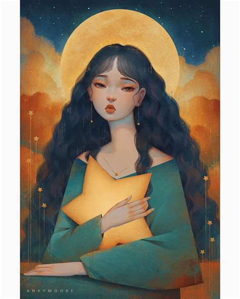 a painting of a woman holding a star