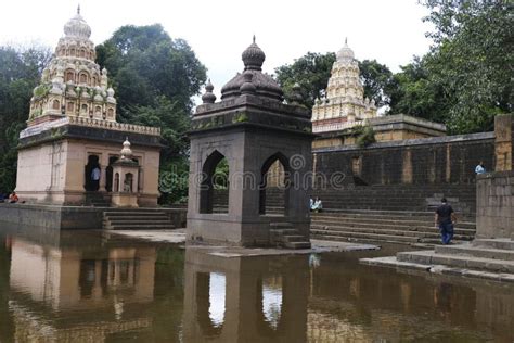 Wai, Maharashtra, India, 18 September 2022, Temple on Krishna Ghat in Monsoon Season, Bank of ...