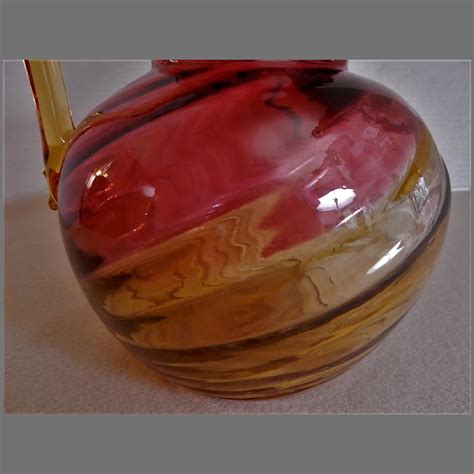 Amberina Glass Water Pitcher w/Inverted Swirl Pattern & Applied Amber ...