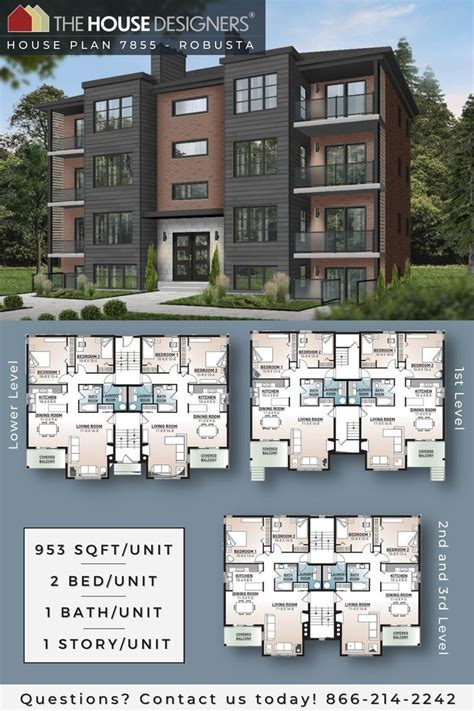 This 7,624 sqft, 8 unit apartment building plan features 2 bedrooms and ...