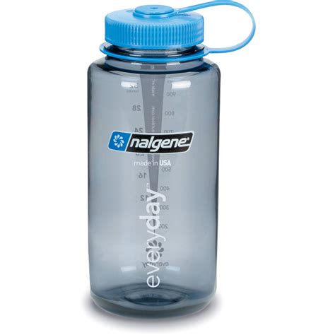 Nalgene Wide Mouth Bottle (32 fl oz, Gray with Blue Cap)