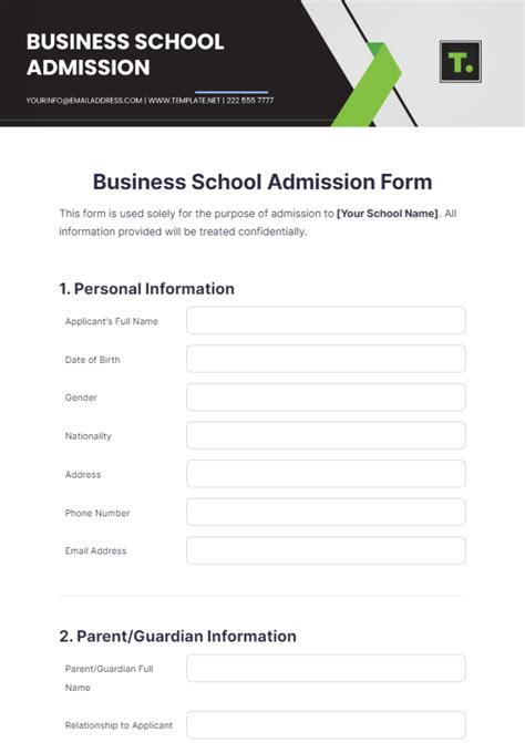 Business School Admission Form Template - Edit Online & Download Example | Template.net