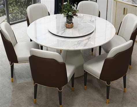 Contemporary Round Marble Round Dining Table With Lazy Susan