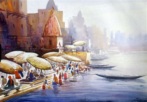 Varanasi Ghat at Morning-Watercolor on Paper Watercolour by Samiran ...