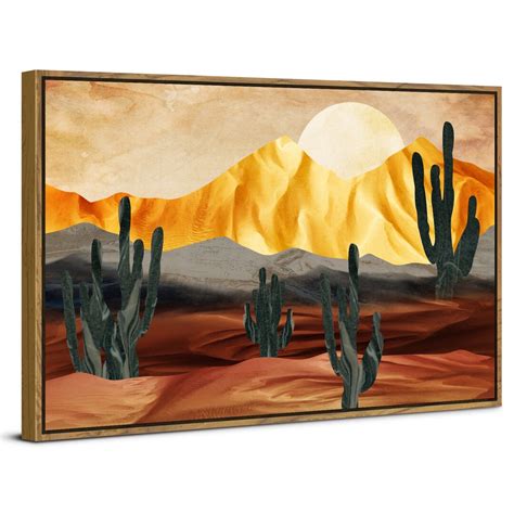 Boho Desert Wall Art Mountain Sunset Framed Wall Decor Abstract Tropical Cactus Landscape ...