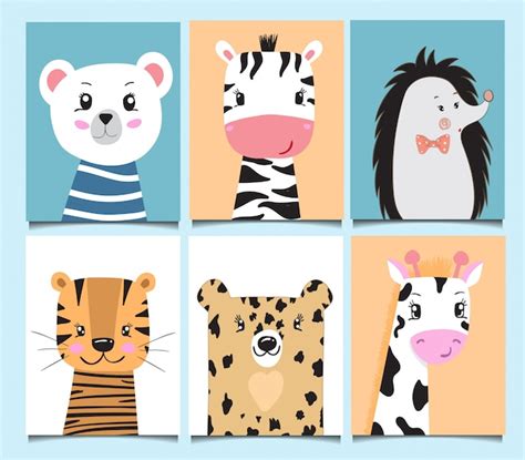 Premium Vector | Cute baby animal card cartoon hand drawn birthday party