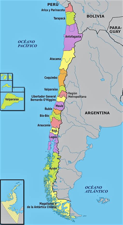 Mapa de chile y sus regiones actualizado para colorear