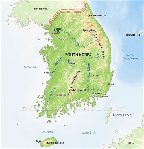 South Korea Physical Map