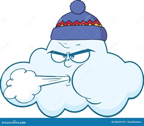 Cloud with Face Blowing Wind Character Stock Vector - Illustration of ...