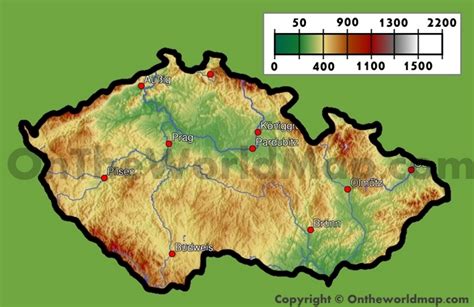 Physical map of Czech Republic - Ontheworldmap.com