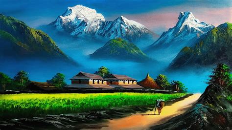 Nepali Painting | Beautiful Nepali Village Landscape Painting | Scenery Painting ...