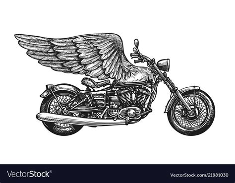 motorcycle and wings, sketch. vintage vector illustration isolated on ...