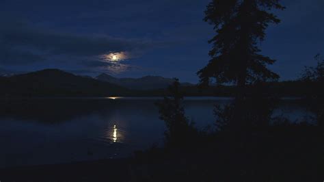 Moon Reflecting Off Lake At Night Stock Footage SBV-300129275 - Storyblocks