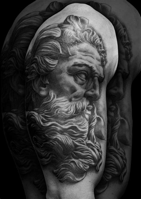 Poseidon Greek god statue tattoo by Steve Toth | Statue tattoo, Greek ...