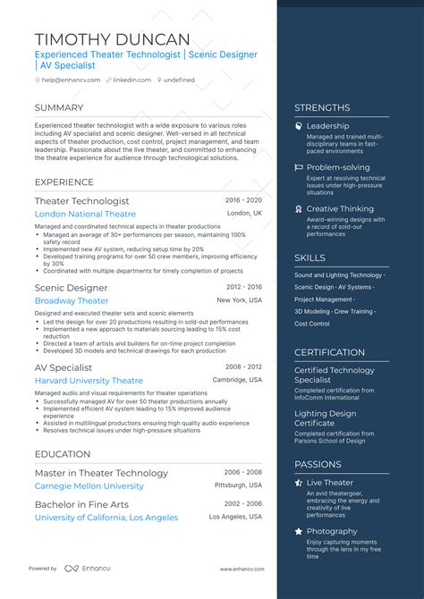 5 Technical Theatre Resume Examples & Guide for 2023