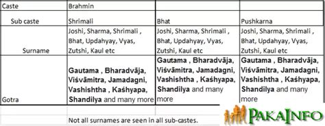 List Of Brahmin Surnames Gotras And Communities - Pakainfo