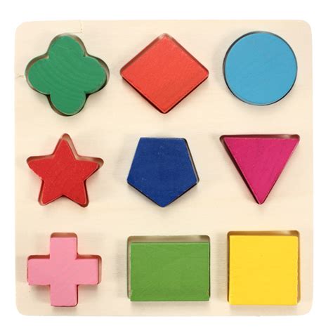 Wooden 9 Shapes Plate Colorful Toy Building Blocks Educational Bricks ...