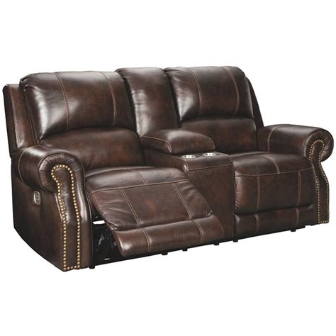 Ashley Furniture Buncrana Leather Power Reclining Loveseat in Chocolate ...