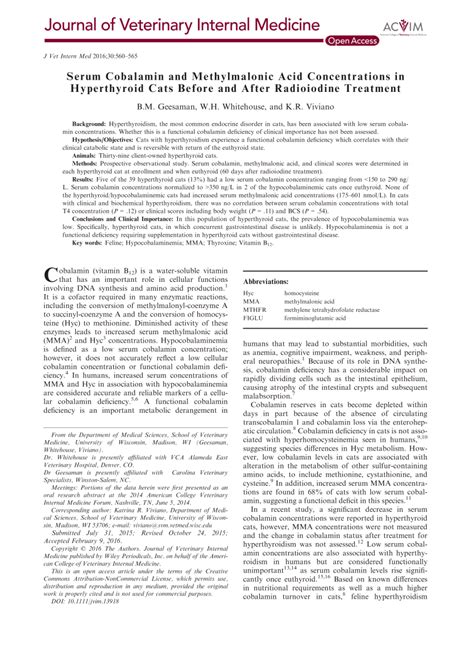 (PDF) Serum Cobalamin and Methylmalonic Acid Concentrations in Hyperthyroid Cats Before and ...