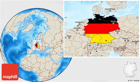 Flag Location Map of Germany, shaded relief outside