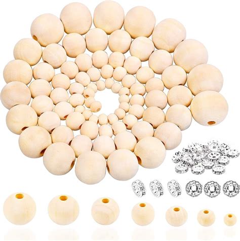 Amazon.com: Wooden Beads, 1050pcs 20mm /16mm 7 Sizes 6mm/8mm/10mm/12mm ...