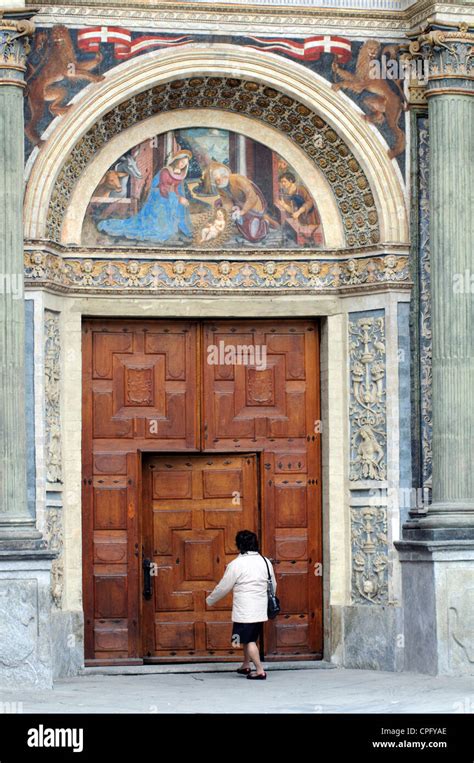 Italy, Aosta Valley, Aosta, Cathedral, Detail Facade Stock Photo - Alamy