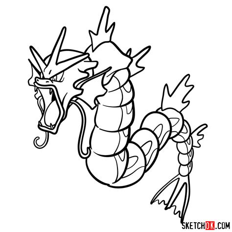 How to draw Gyarados Pokemon - Sketchok easy drawing guides