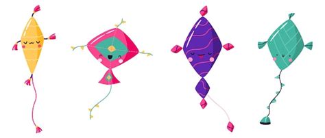 Premium Vector | Set of kites with funny faces