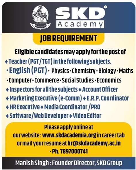 SKD Academy, Lucknow Wanted Teaching and Non-Teaching Faculty | FacultyPlus