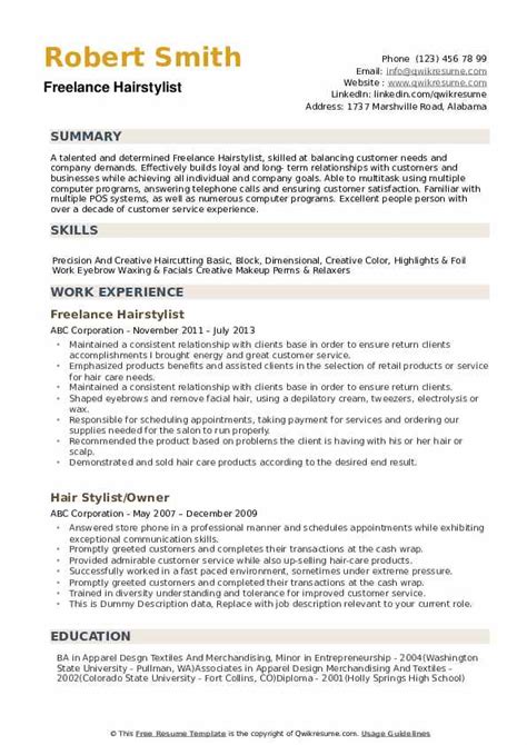 Stylist Resume Samples | QwikResume