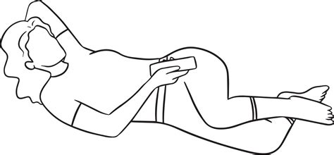 Vector outline of a woman with unrecognizable face who is lying down with tv remote. 6211976 ...