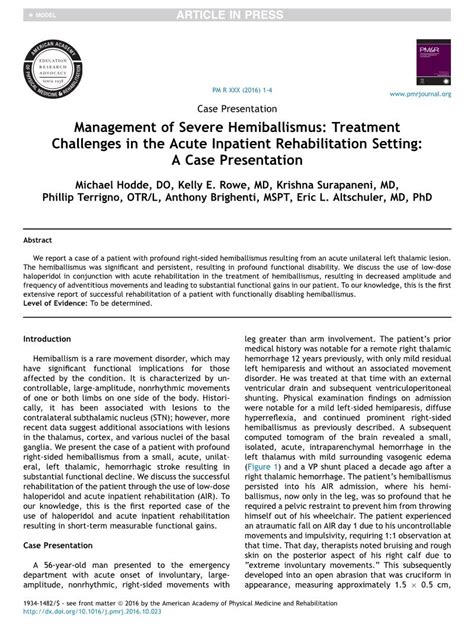 Management of Severe Hemiballismus: Treatment Challenges in the Acute Inpatient Rehabilitation ...