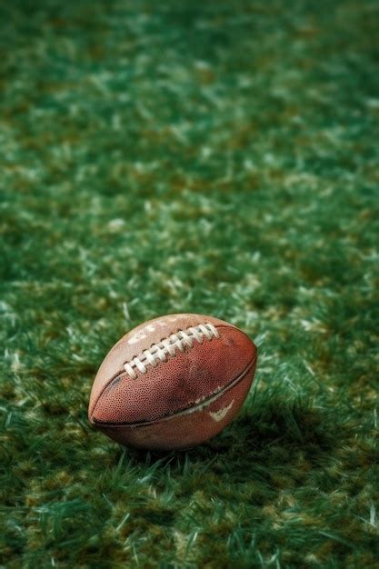 Premium AI Image | Closeup of an american football on grass field created with generative ai