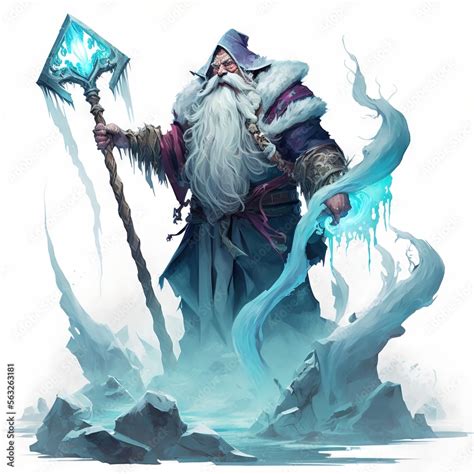 Fantasy RPG Ice Mage drawing, white background, created with generative ai Stock Illustration ...