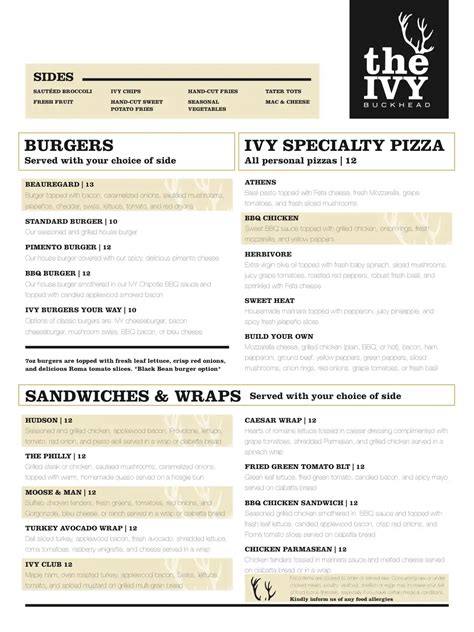 Menu at The Ivy pub & bar, Atlanta