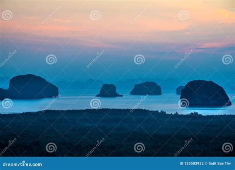 Sunrise of Phang Nga Bay Landmark in Phang Nga ,Thailand. Stock Photo - Image of nature, point ...