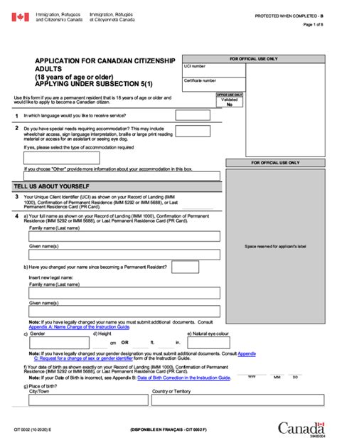 Canadian citizenship application form pdf 2024: Fill out & sign online | DocHub