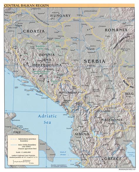 Western Balkans Physical Map 2007 - Full size