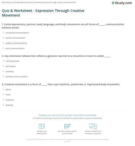 Quiz & Worksheet - Expression Through Creative Movement | Study.com